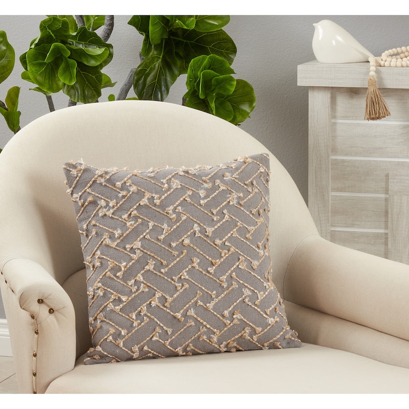 Throw Pillow With Dori Embroidered Design, 18"x18" - Feather Down - Grey