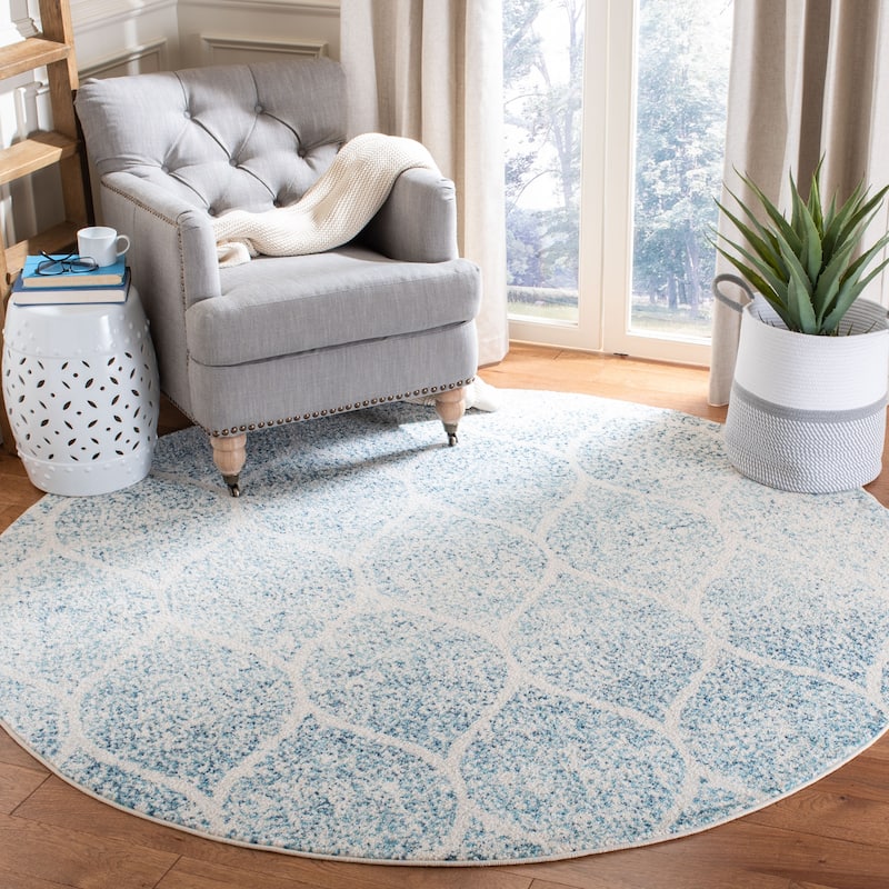 SAFAVIEH Madison Stella Boho Chic Ogee Trellis Rug - 6'7" x 6'7" Round - Cream/Turquoise