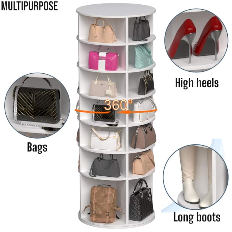 KISRAIS 360° Rotating Shoe Rack Tower, 7-Tier Spinning Shoe Rack, Fits 28 Pairs of Shoes (White)