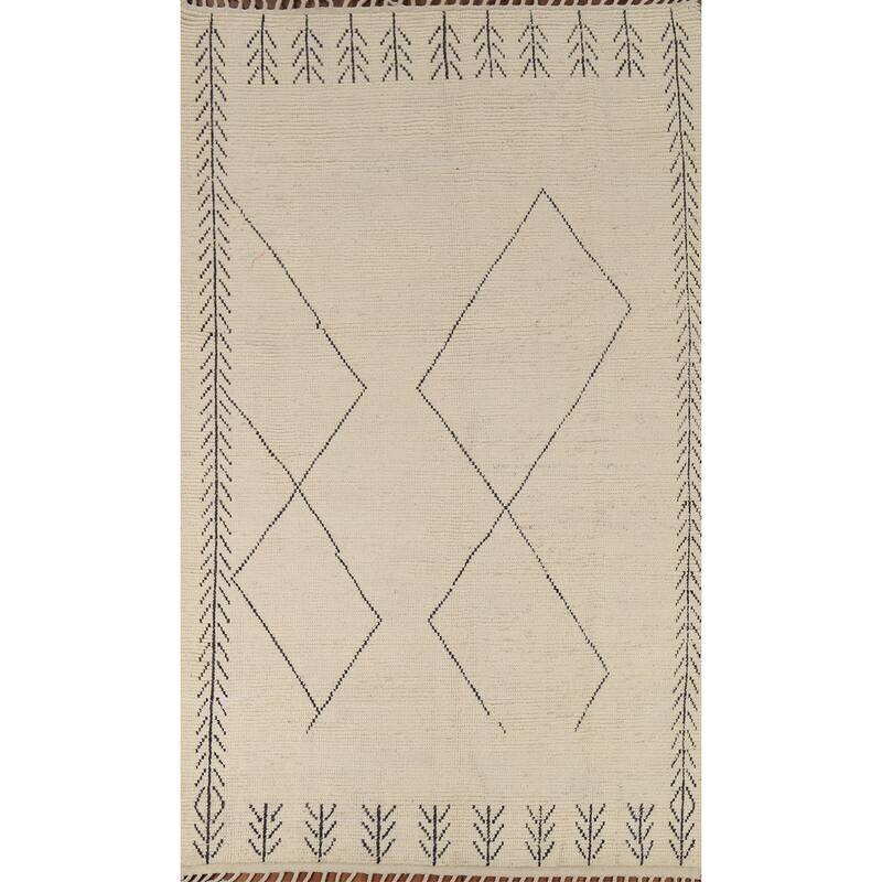 Moroccan Oriental Area Rug Handmade Abstract Wool Carpet - 5'11"x 9'8"