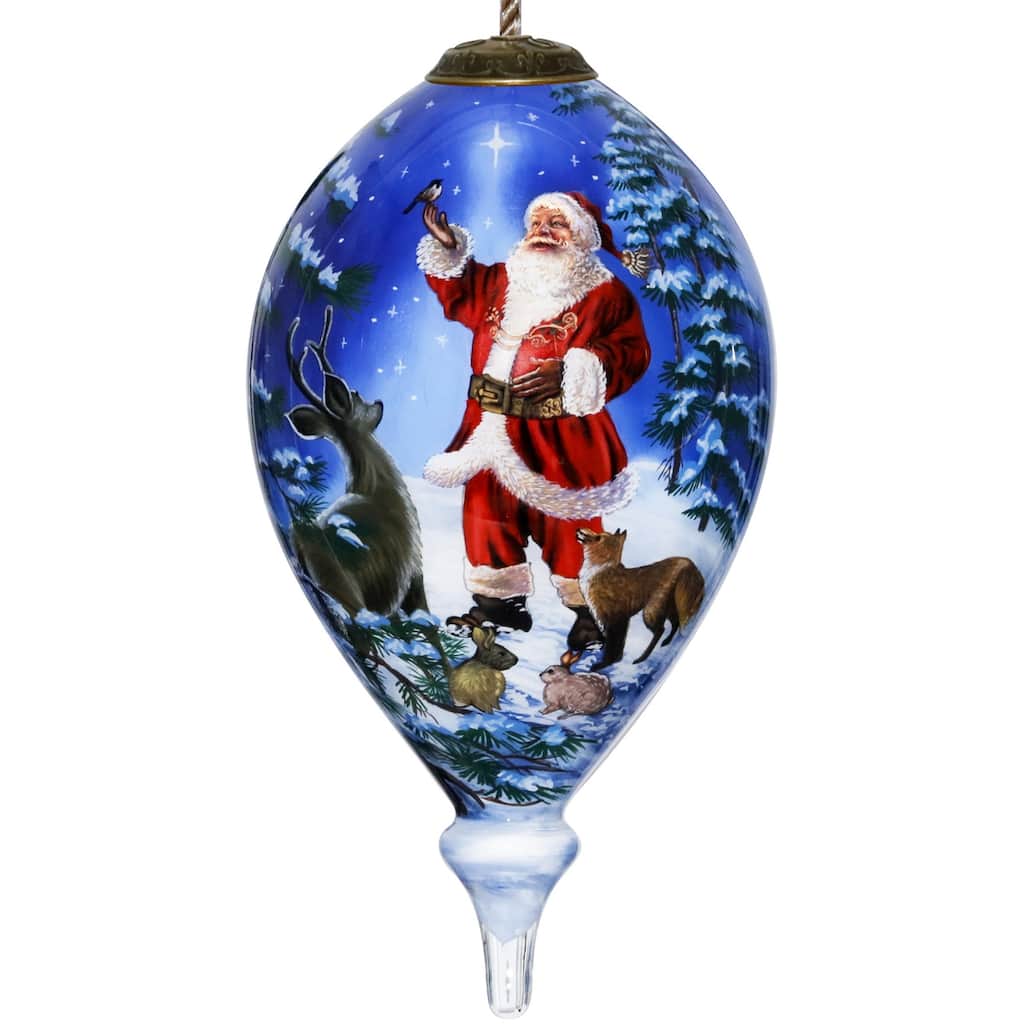 Starry Heaven and Santa Hand Painted Mouth Blown Glass Ornament - 6" x 3.35" x 3.35"