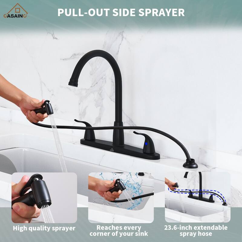 Double Handle Standard Kitchen Faucet with Side Sprayer