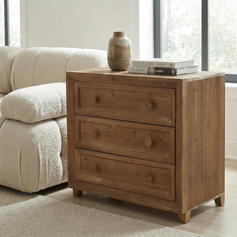 Solid Wood Nightstand with 3 Drawers, Mid-Century Modern Night Table for Bedroom, Easy Assembly