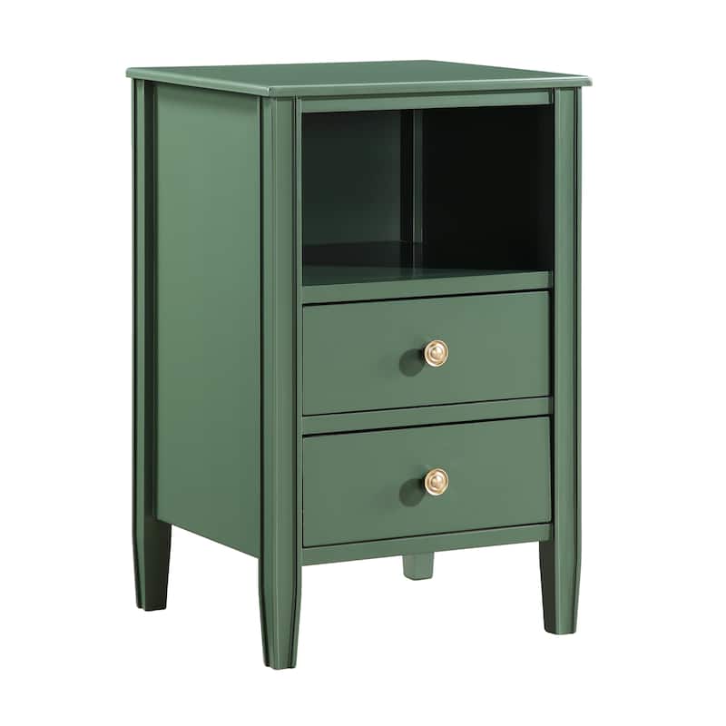 Modern Nightstand with 2 Drawers and Open Shelf Fluted Legs No Assembly