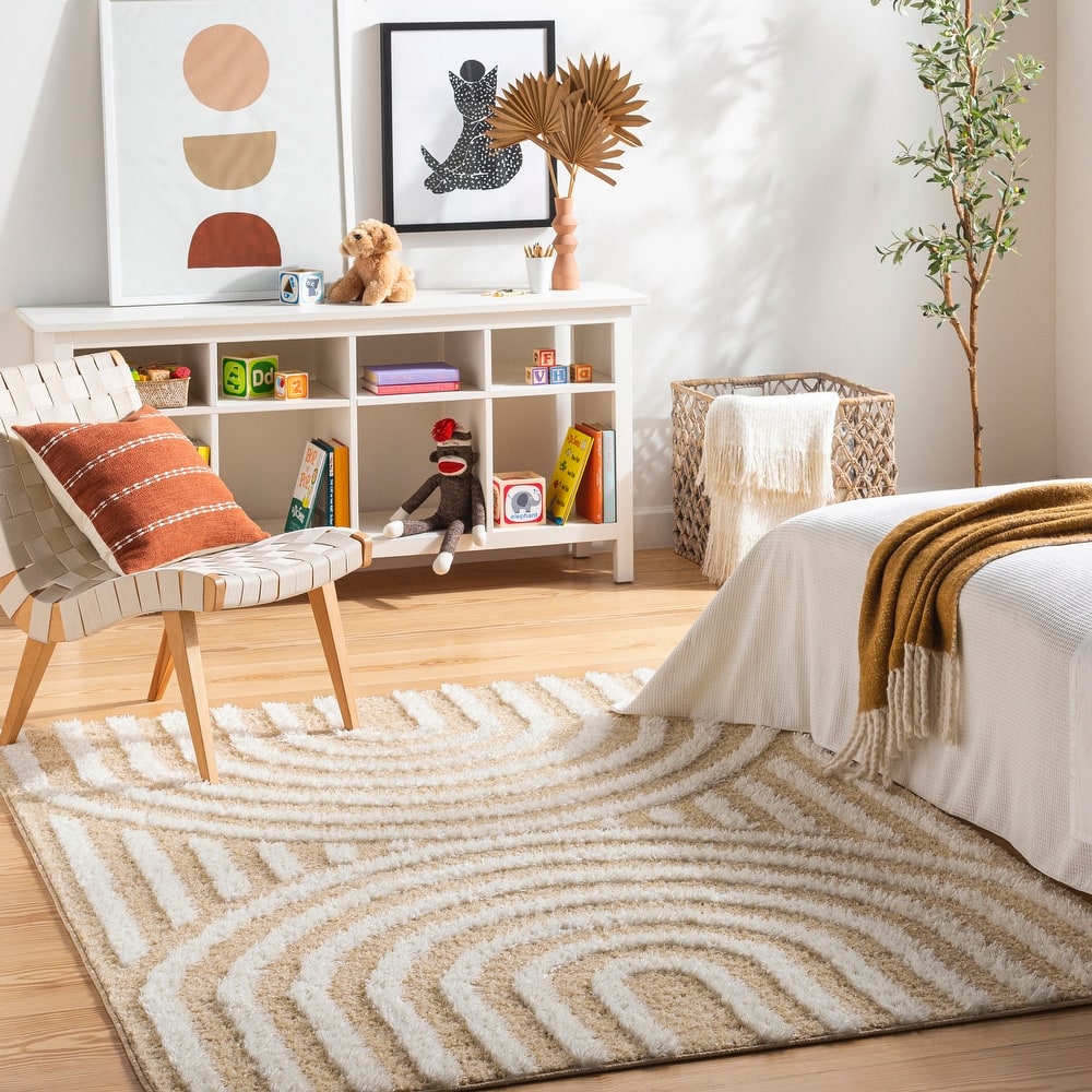 Livabliss Rodos Mod Neutral Rainbow Plush Area Rug