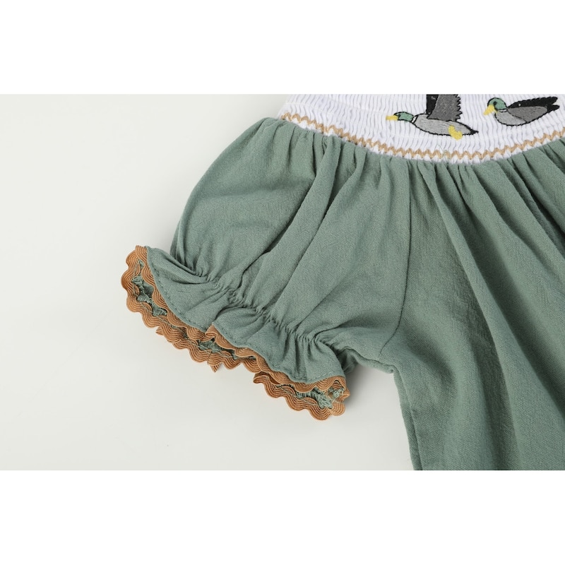 Lil Cactus Sage Green Mallard Smocked Bishop Dress