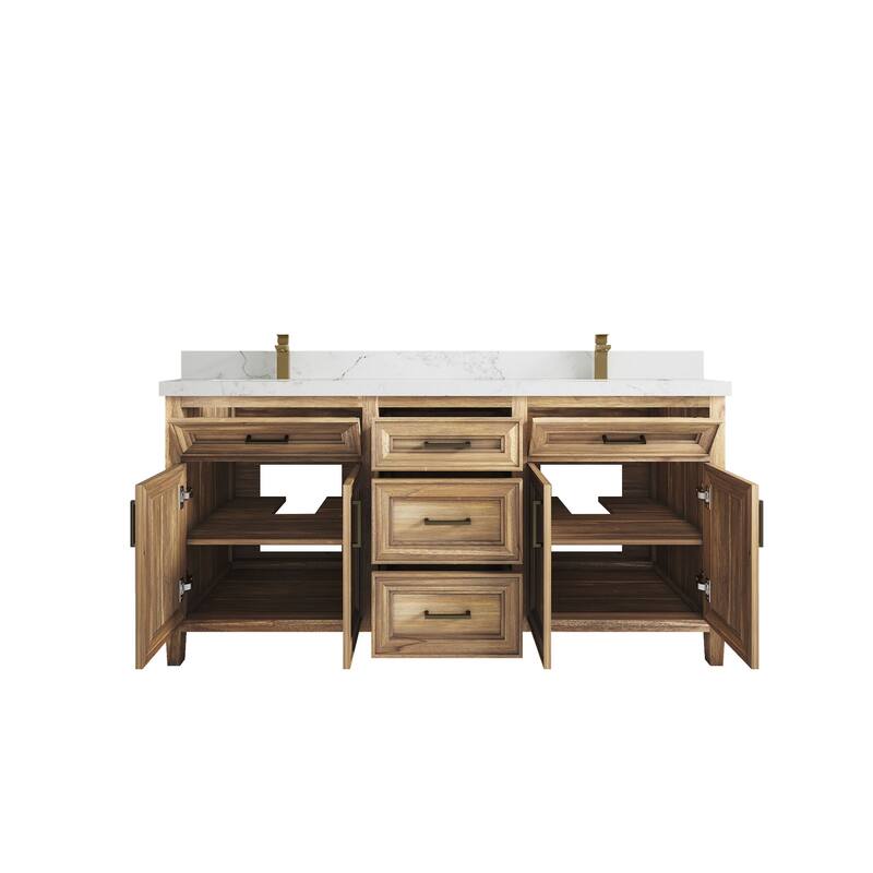 Willow Collections 72 in. W x 22 in. D Santa Monica Teak Double Sink Bathroom Vanity with Countertop
