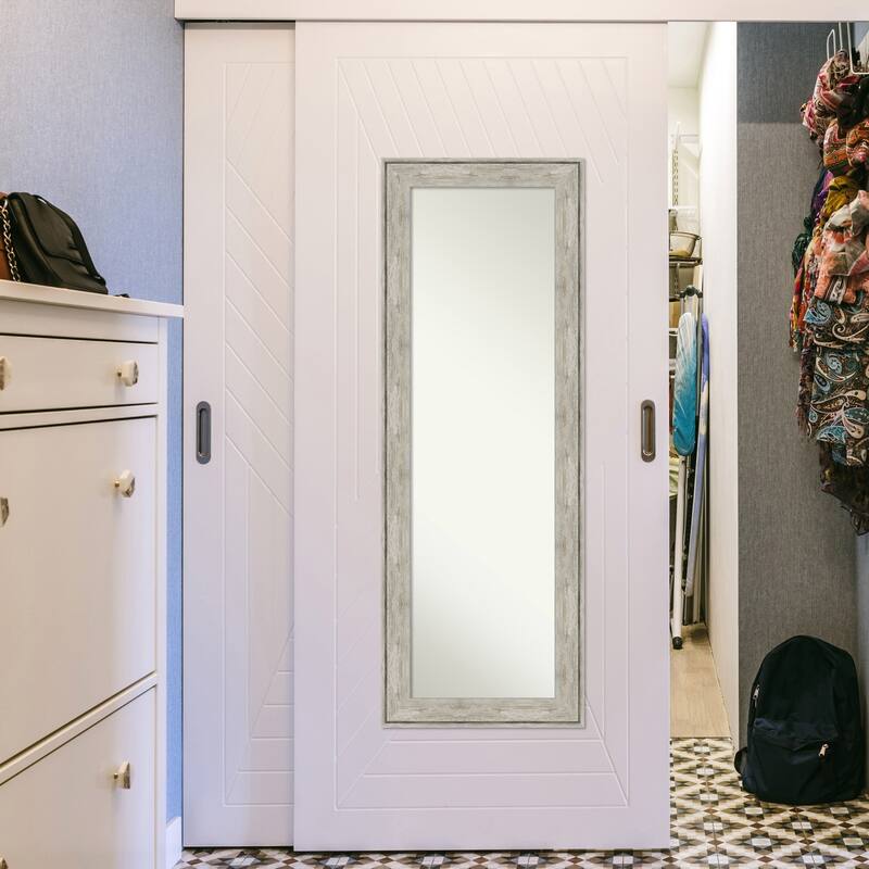 Non-Beveled Full Length On The Door Mirror - Crackled Metallic Frame - Crackled Metallic - Outer Size: 19 x 53 in