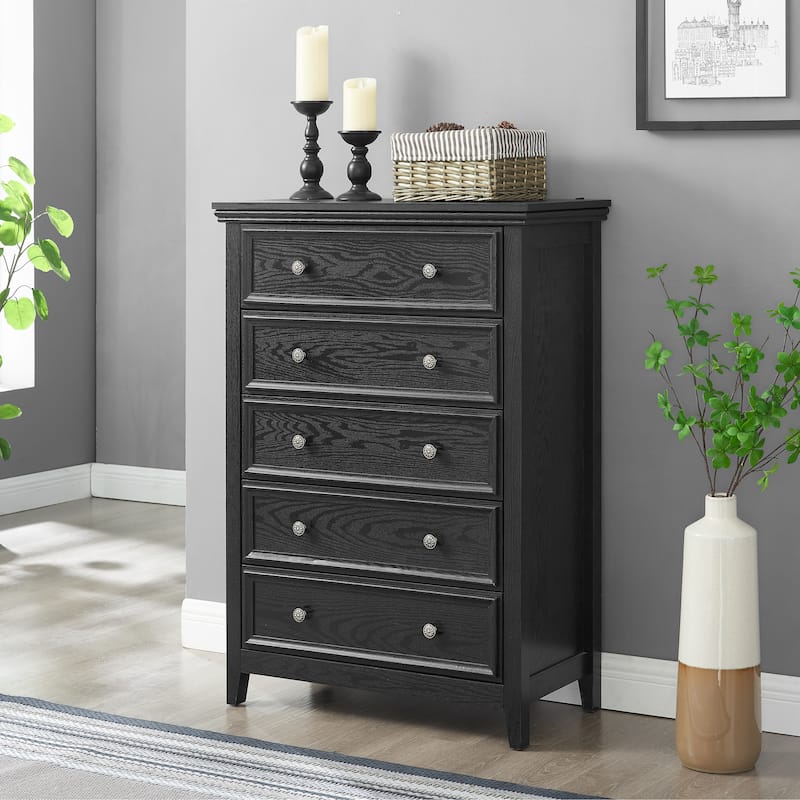 Black Farmhouse 5-Drawer Dresser, Living Room Closet Organizer