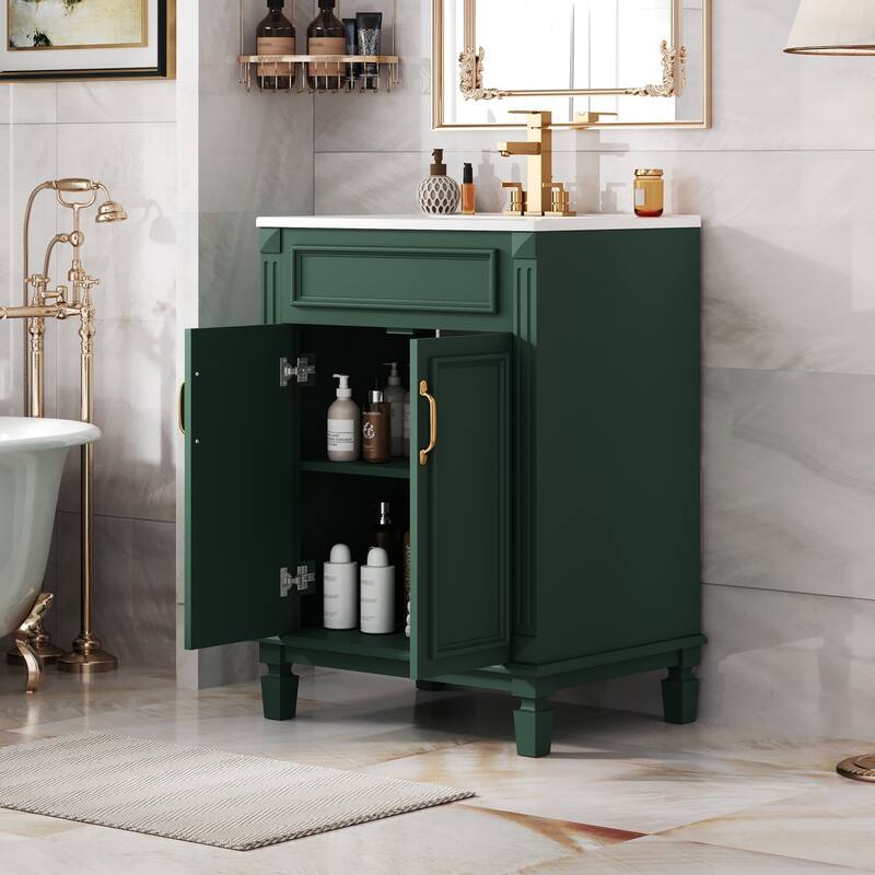 24" Bathroom Vanity with Top Sink, Modern Bathroom Storage Cabinet with 2 Soft-Closing Doors