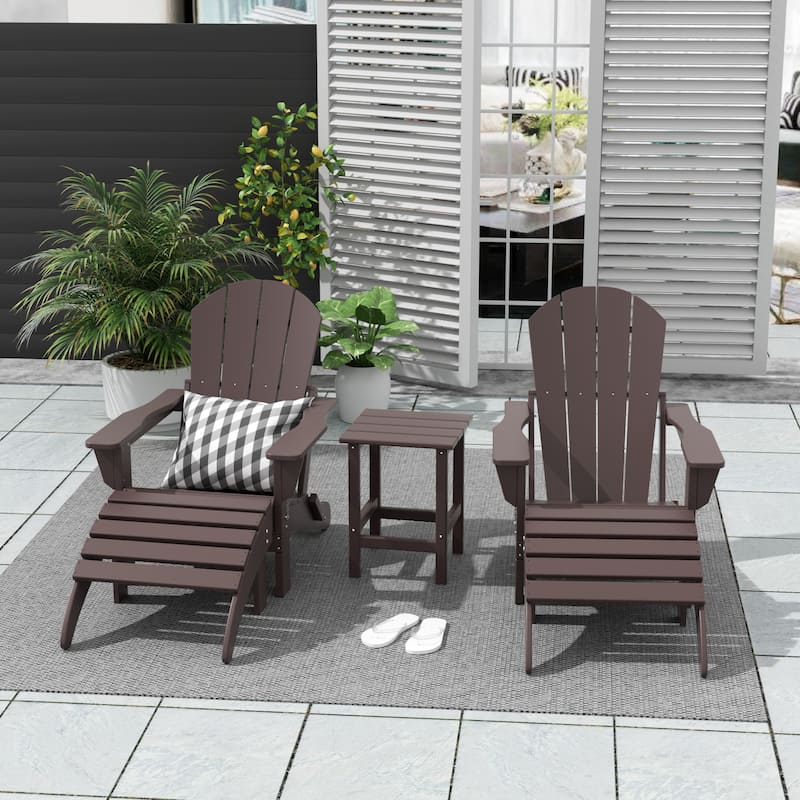 Polytrends Laguna Hdpe All Weather Outdoor Patio Foldable Adirondack Chairs Conversation Set (5-Piece Set) - Dark Brown