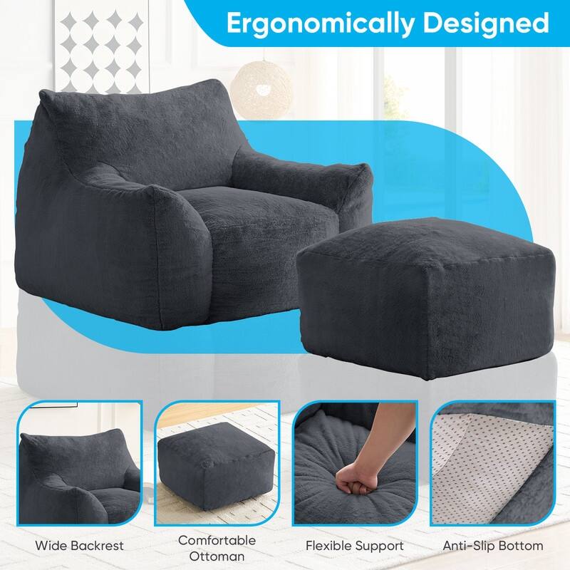 MIxoy Oversized Modern Bean Bag Chair with Ottoman,Lazy Sofa with Armrest