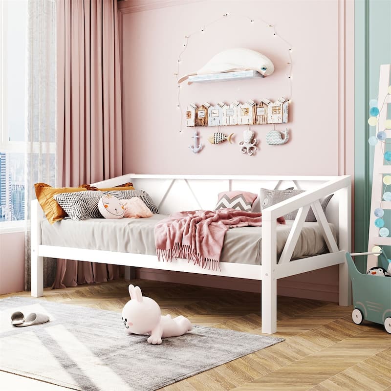 Merax Rustic Style Wood Daybed with Wood Slat Support - White - Twin