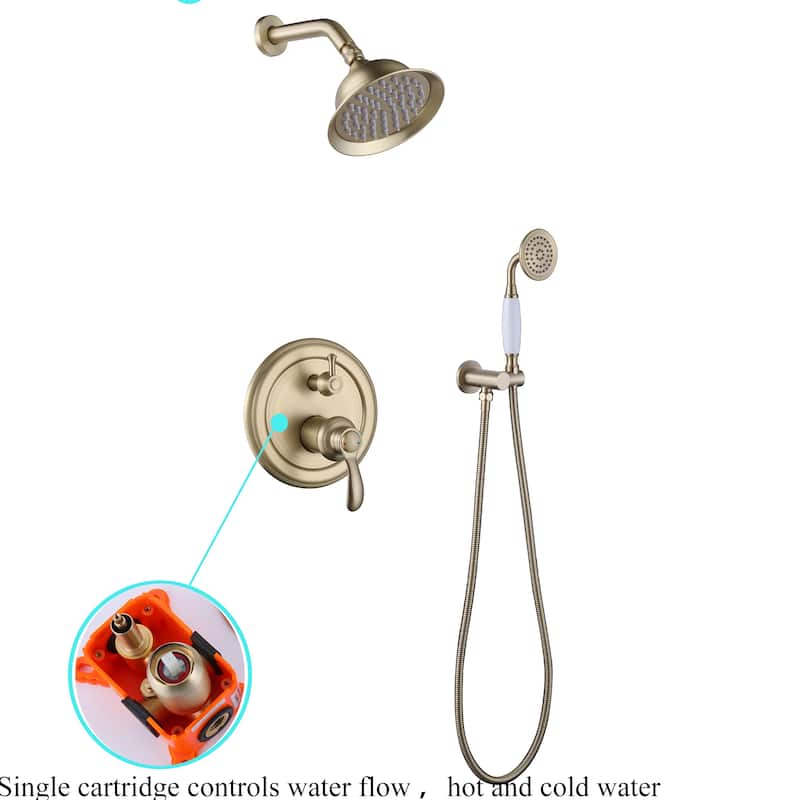 Vintage 6'' Round Complete Rainfall Shower Head System with Handheld and Hose in Black / Gold
