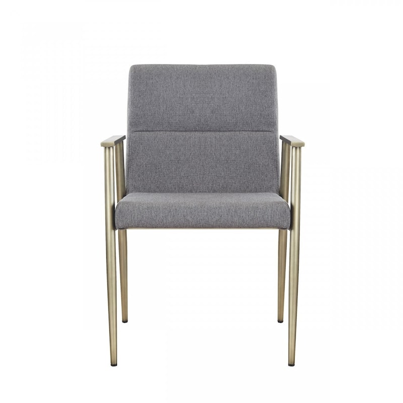 Gray Fabric Metal Arm Dining Chair with Antiqued Brass Legs and Foam Seat - 24” x 22” x 32” (D x W x H) - Grey