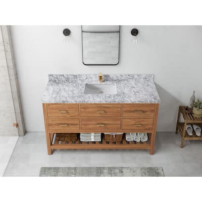 Willow Collections 60 in. W x 22 in. D Parker Solid Teak Single Sink Bathroom Vanity with Countertop