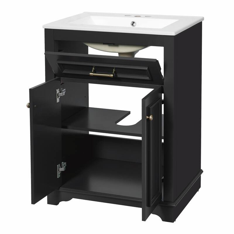 24" Bathroom Vanity with Integrated Ceramic Sink, Cabinet with 2 Doors and 1 Tip-Out Drawer, Single Sink Vanity