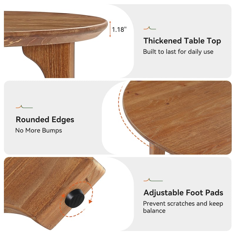 Solid Wood Coffee Table, Farmhouse Round Center Table for Living Room