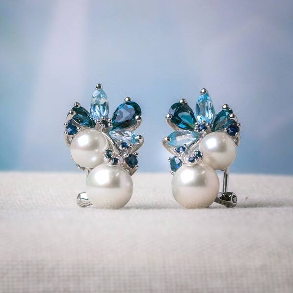 Details about   Sterling Silver Sodalite and Grey Freshwater Cultured Pearl Earrings MSRP $106 