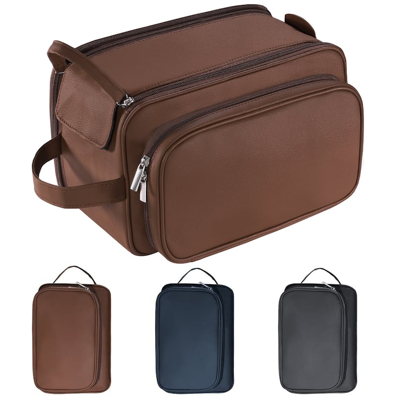 PU Leather Toiletry Bag for Men - Water-Resistant Travel Dopp Kit for Grooming, Shaving, Cosmetics & Accessories