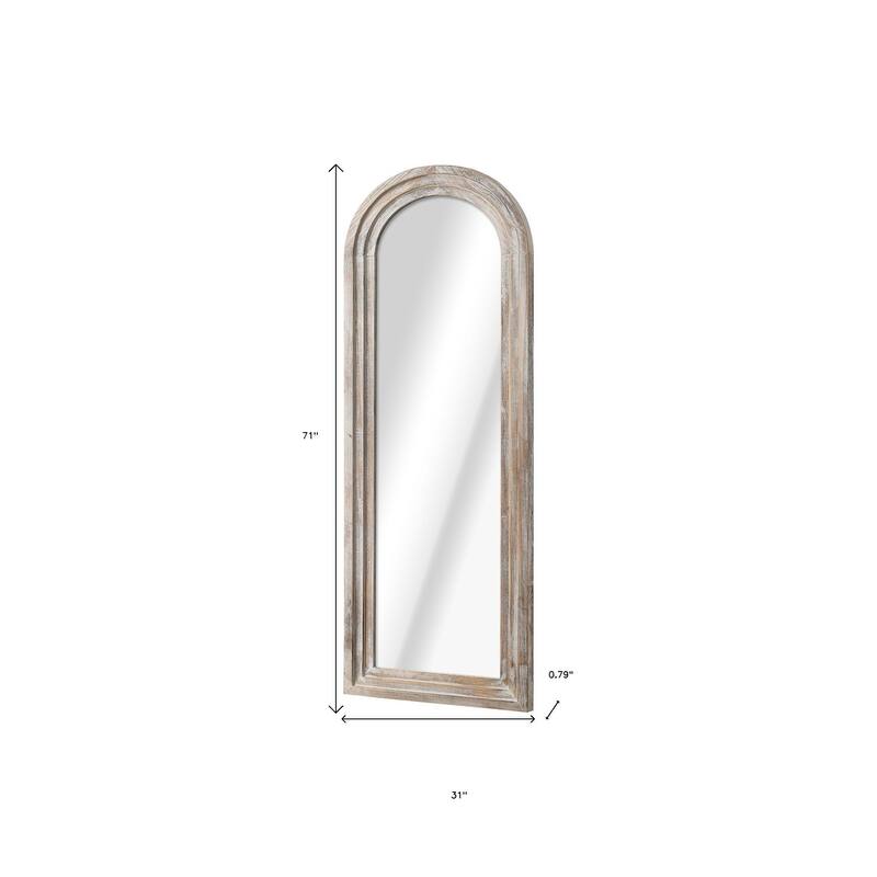 HomeRoots 71" White Solid Wood Arch Freestanding Framed Full Length Mirror - 31.00 in. x 71.00 in. x 0.79 in.