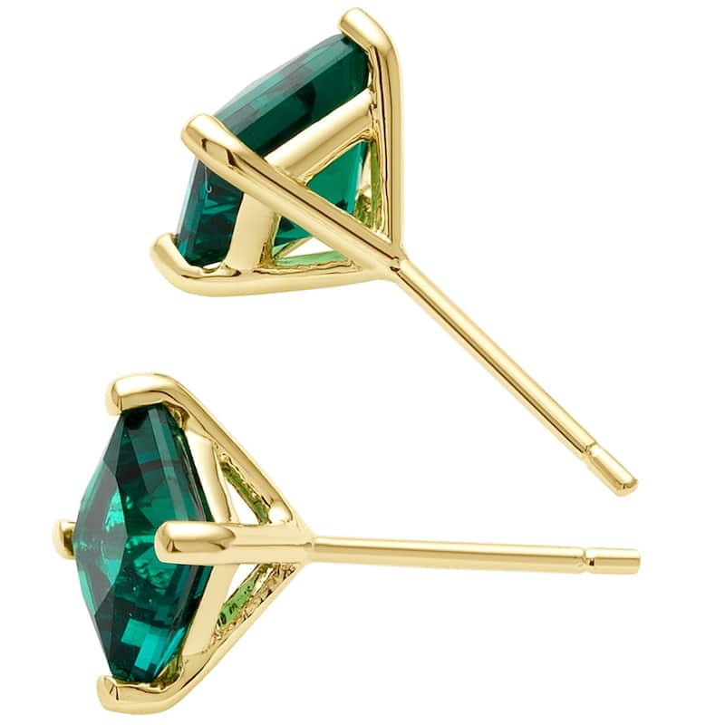 14k Yellow Gold Emerald Stud Earrings 1.85 ct Princess Shape