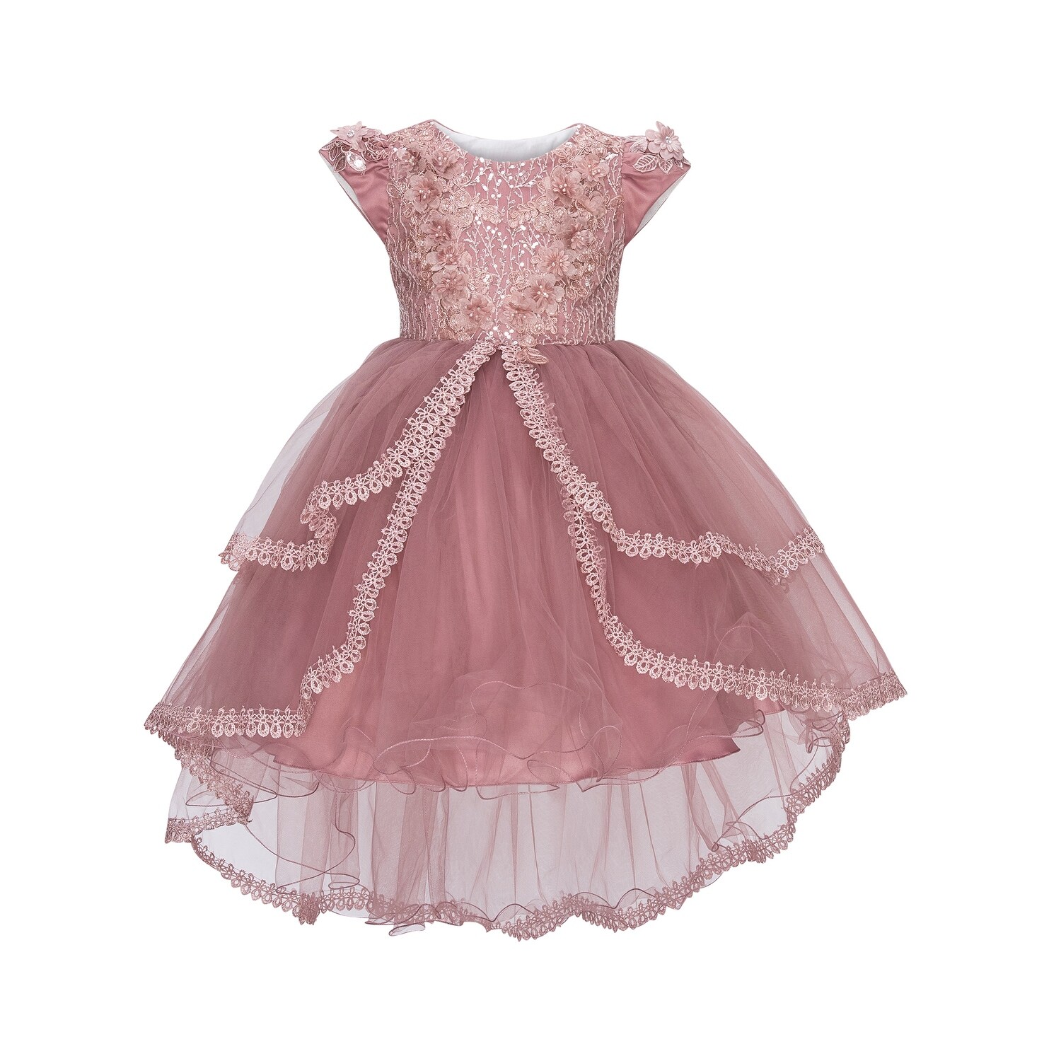 Cinderella Couture Mauve Hi Low Sequins Junior Bridesmaid Dress Big Girls