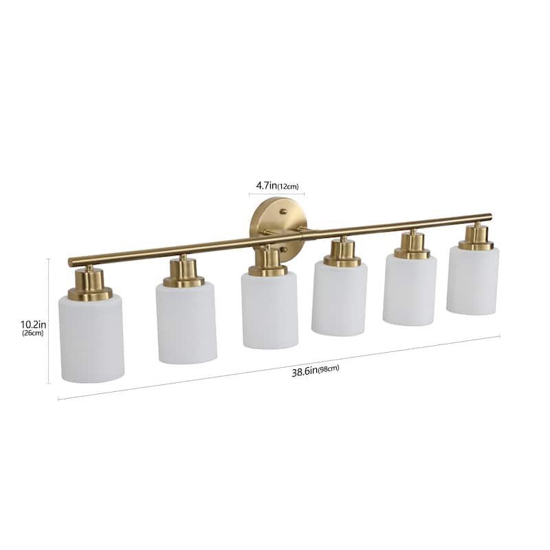 39" Modern 6-Light Vanity Wall Sconce, Golden Finish with Frosted Glass Shades for Bathroom or Hallway Lighting (No Bulbs)