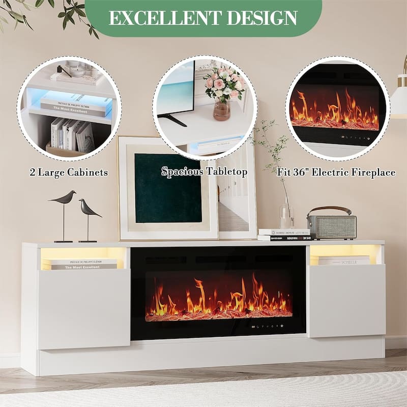 TV Stand with Storage Cabinet, Fits Into 36'' Electric Fireplace (Not Included Fireplace) - N/A