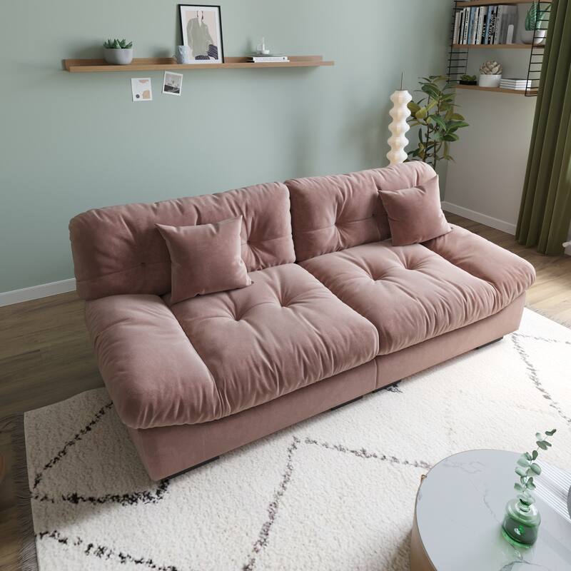105'' Modern Section Sofa with Arms Velvet Fabric Sofa For Living Room