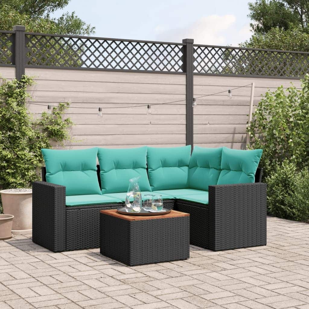 vidaXL Patio Sofa Set with Cushions Outdoor Furniture 5 Piece Poly Rattan - 25.8x 24.4x 27.2