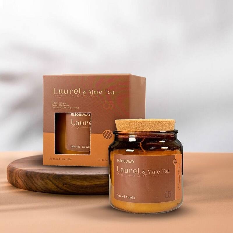 Yellow 14 oz Fancy Glass Jar Candle with Laurel and Mate Tea Scent