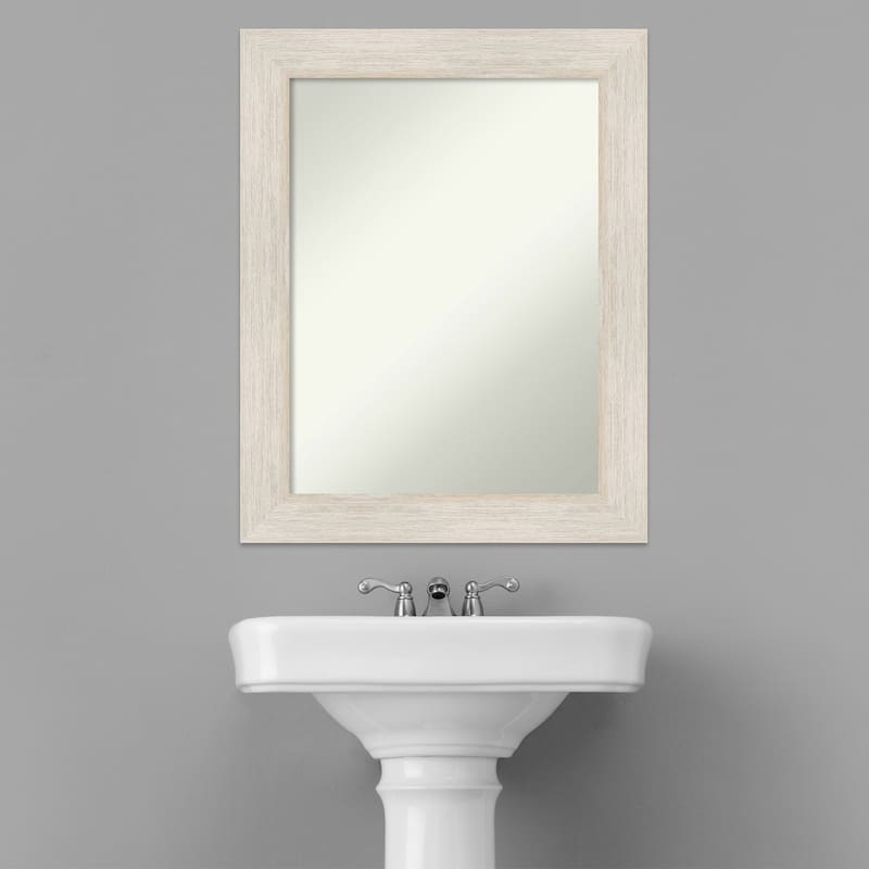 Non-Beveled Wood Bathroom Wall Mirror - Hardwood Whitewash Frame