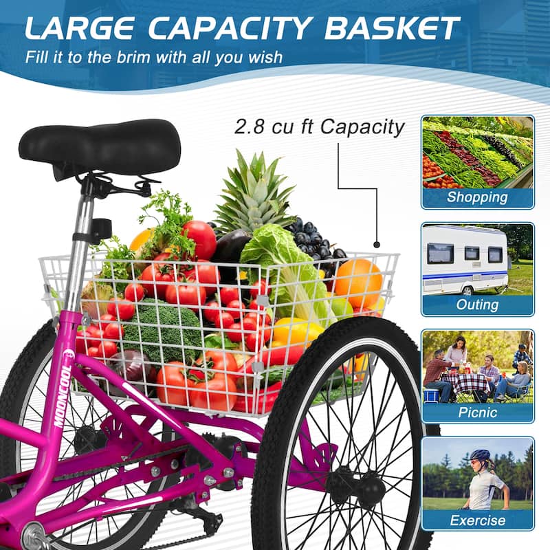 DoCred Adult Folding Tricycle, 7 Speed 3-Wheel Bicycle with Basket