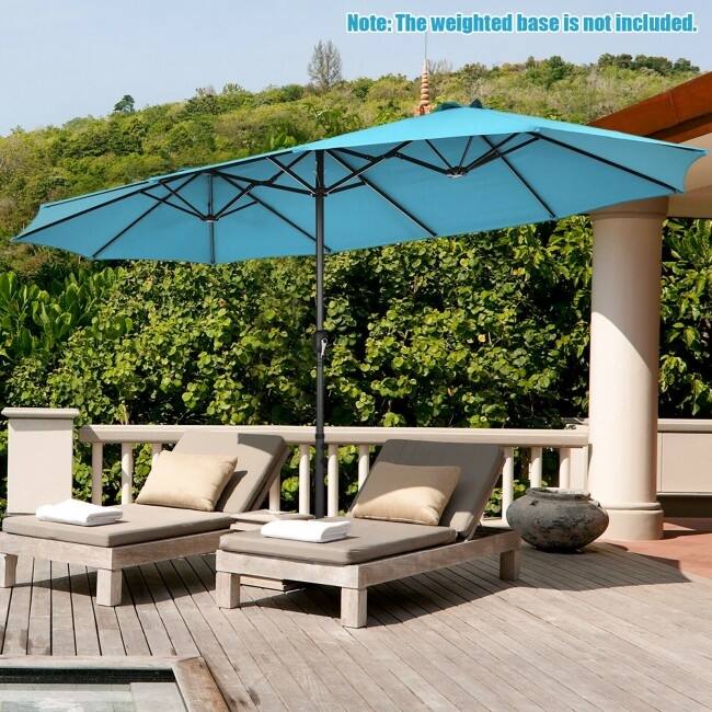 15 Feet Patio Double-Sided Umbrella with Hand-Crank System - 15.4' x 9.2' x 8.0' (LxWxH)