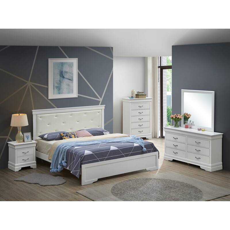 Jeweled Tufted King Panel Bed with LED Lights - 85" - Silver Champagne