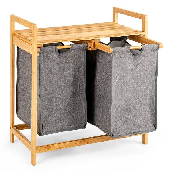 Bamboo Laundry Hamper with Dual Compartments 2 Section Laundry Sorter