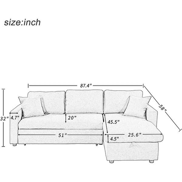 LShape Upholstery Sleeper Sectional Sofa, Classic Fabric Tufting