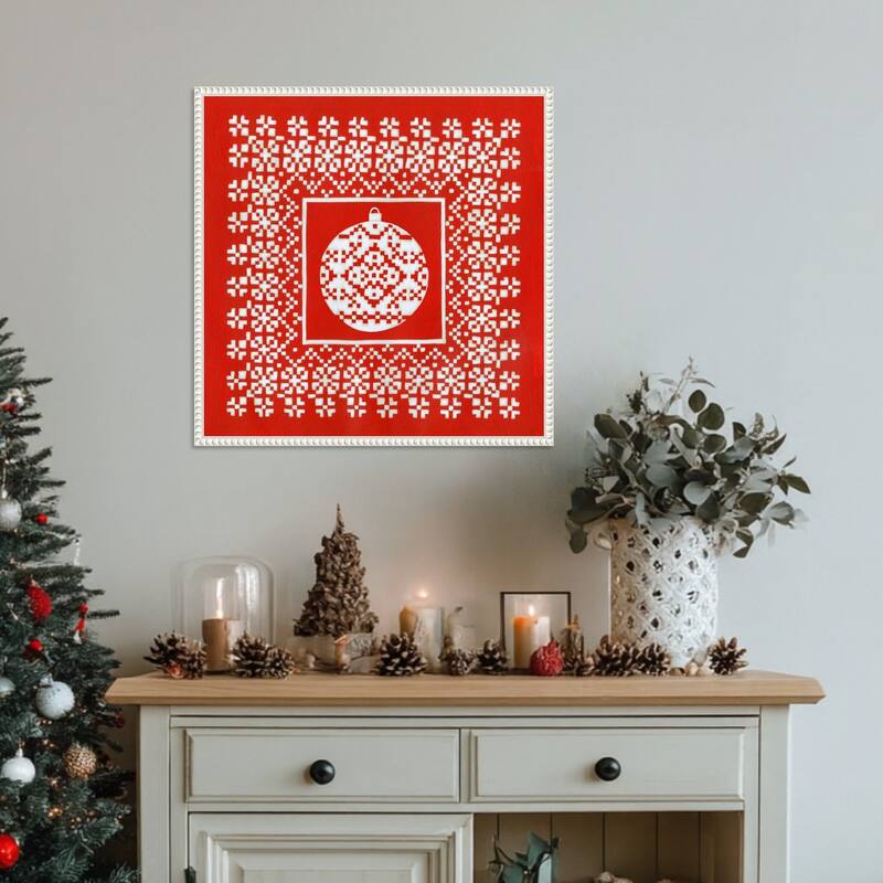 Fair Isle Snowflake VI by Chariklia Zarris (22 x 22 in.), Framed Canvas Wall Art Print - Sylvie Beaded White