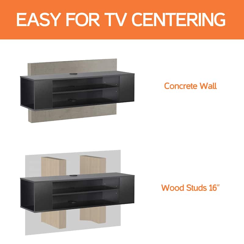 3-Tier Floating TV Stand with Adjustable Shelves for Living Room, Black