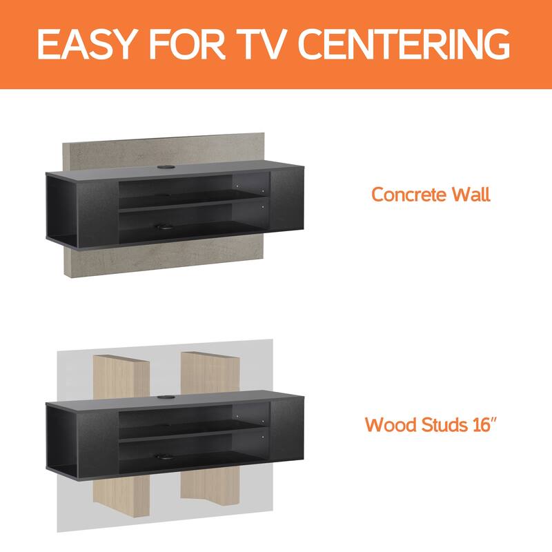 WAMPAT Floating TV Stand Shelf Wall Mounted Entertainment Center Floating Cabinet Media Hutch Under TV, 39 Inch