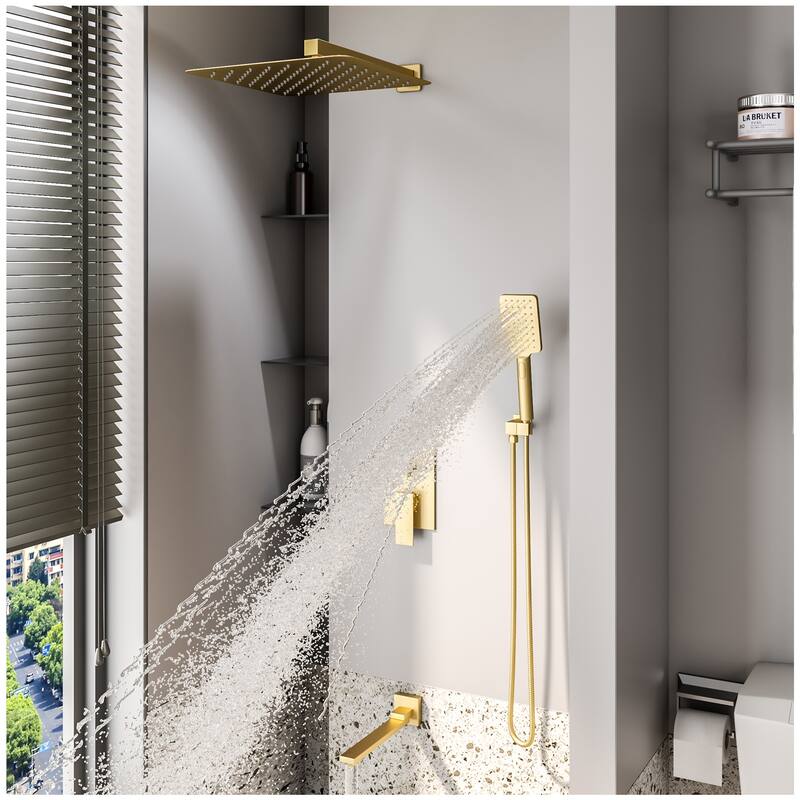 Shower Faucets Sets - Golden Rain Shower Head with Handheld Spray - Medium - Medium - Blue