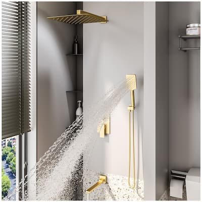 Shower Faucets Sets - Golden Rain Shower Head with Handheld Spray - Medium
