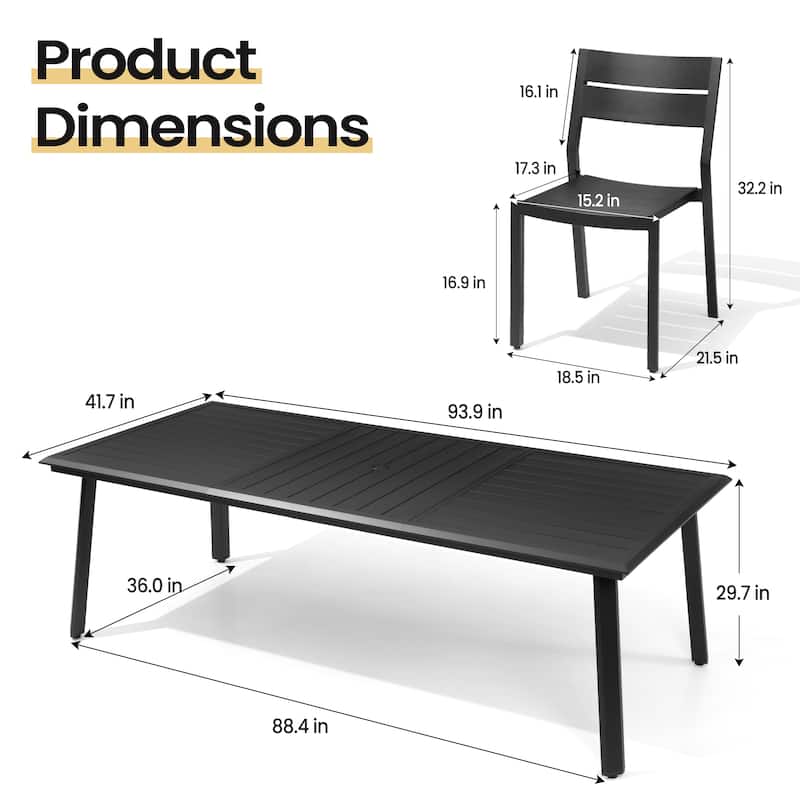 11PC Patio Outdoor Dining Set All-Aluminum Umbrella Hole Table wiht Stackable Chairs