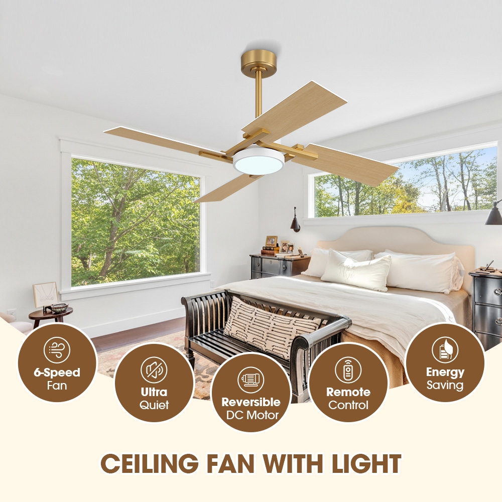 MLiAN 56 In./ 72 In. 4 Plywood Blades Indoor LED Light Ceiling Fan with Remote...