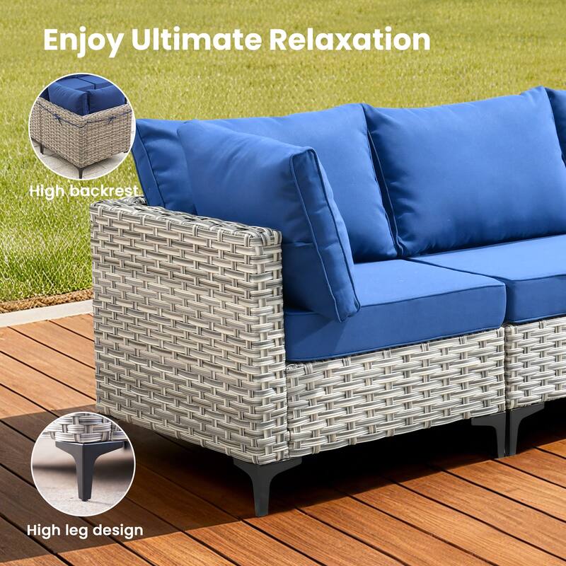 HOOOWOOO 11-piece Outdoor Patio Sofa Wicker Furniture Swivel Chair Set with 54" Fire Pit Table