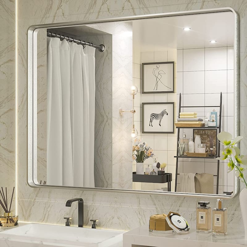 TETOTE Modern Metal Frame Wall Mounted Bathroom Vanity Mirror - 40x30 - Silver