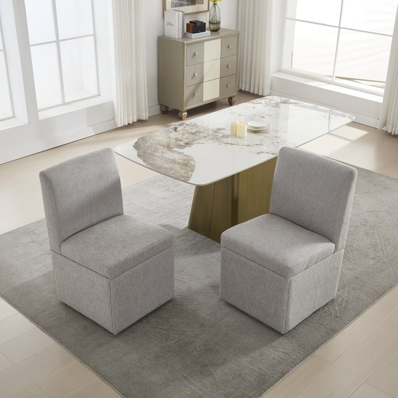 360 Degree Swivel Dining Chairs Set of 2 Swivel Dining Room Chairs Kitchen Chairs Casters & Storage Comfy Modern Rolling Chair - Light Gray - Set of 2