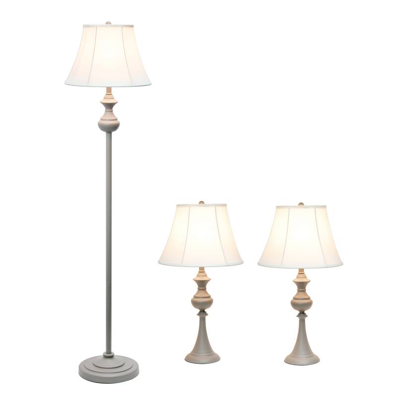 60 in. Gray Finish Table Lamp Set with Beige Shade, 3 Piece Set for Living Room