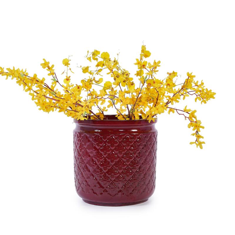 Set of 3 Handmade Ceramic Planters, Diamond, Pattern Breathable Clay